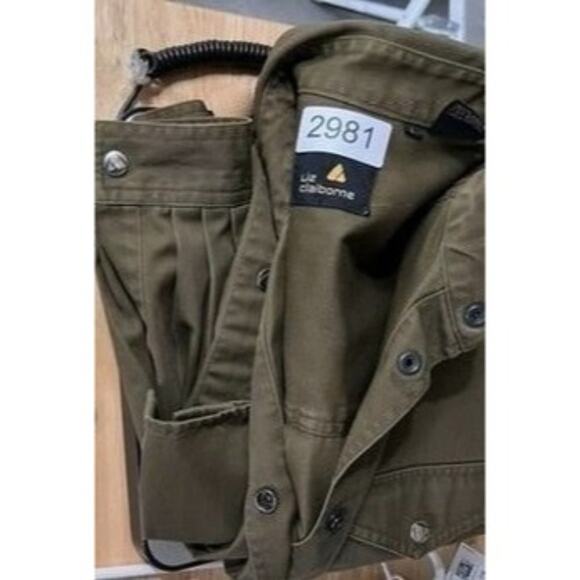 Liz Claiborne Shirt Dress Size L Olive Green Belted Snap Button Curved Hem Vtg - Picture 13 of 13